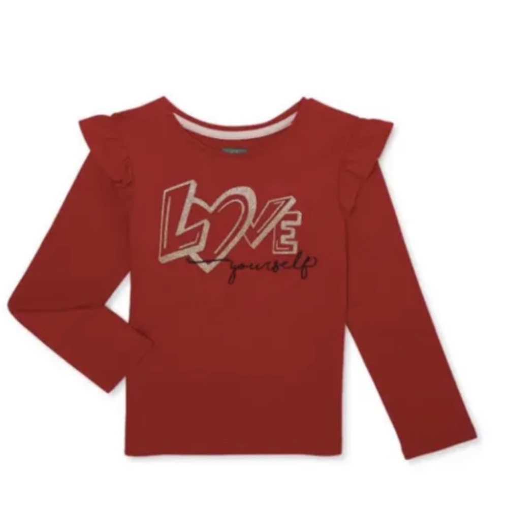365 Kids Garanimals Girls Red Long Sleeve W/Ruffle Trim Top Size 8 NEW